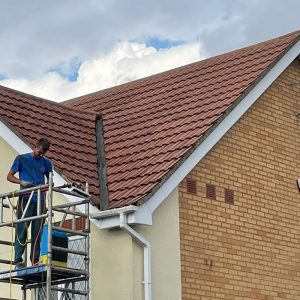 Modern house roof cleaned